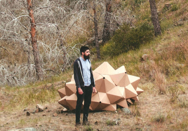 Helix shelter, ootro estudio, cardboard shelter, temporary shelter, Spain, laser-cut, recycled pallets, recycled cardboard, green architecture, recycled materials