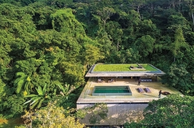 Casa Guarujá, Studio MK27, green roof, swimming pool, green architecture, natural building materials, cantilevers, open-plan residence, open plan, green retreat