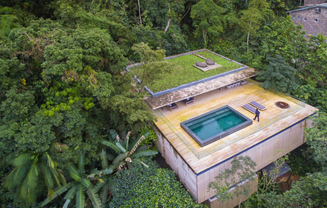 Casa Guarujá, Studio MK27, green roof, swimming pool, green architecture, natural building materials, cantilevers, open-plan residence, open plan, green retreat