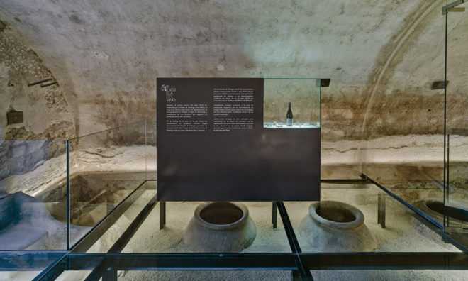 INMAT Arquitectura, wine cellar, green conversion, Spain, gallery space, wine cellar, glass walkways, glass ramp, green architecture, terracotta, landmark building