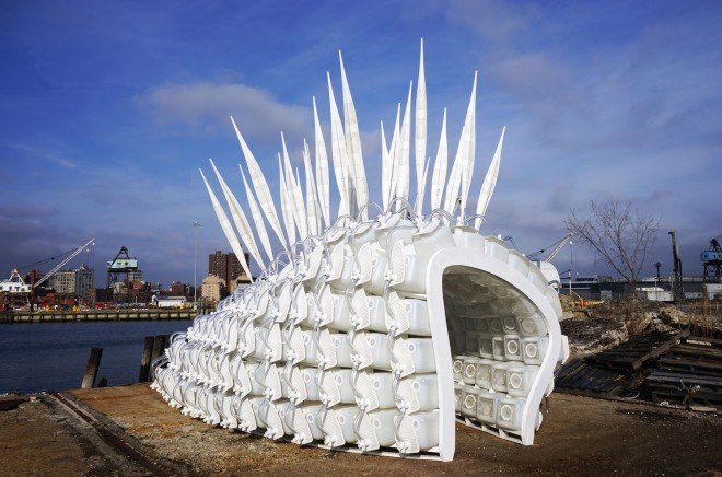 Cricket Shelter by Terreform ONE, Cricket Shelter at Brooklyn Navy Yard, insect farm by Terreform ONE, insect farm doubles as a shelter, disaster relief shelter and farm