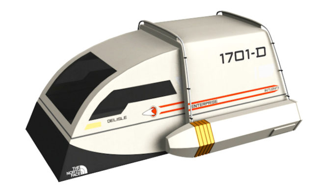 Dave Delisle, star trek, tent, design, star trek tent, geeky toys, star trek designs, north face tents, tent design, quirky tents, hiking gear, geek gear, Star Trek Shuttlecraft Tent,