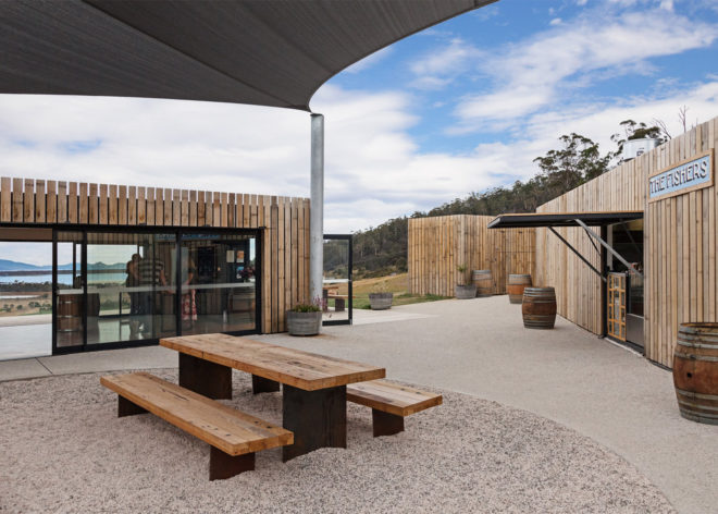 repurposed shipping containers, shipping container architecture, Tasmania lookout tower, Devil’s Corner Cellar Door by Cumulus Studio, Devil’s Corner Cellar Door Tasmania, Devil’s Corner Cellar Door architecture, Devil’s Corner Cellar Door Brown Brothers