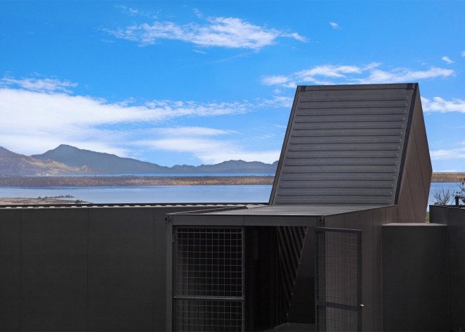 repurposed shipping containers, shipping container architecture, Tasmania lookout tower, Devil’s Corner Cellar Door by Cumulus Studio, Devil’s Corner Cellar Door Tasmania, Devil’s Corner Cellar Door architecture, Devil’s Corner Cellar Door Brown Brothers