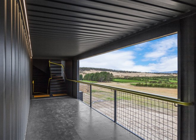 repurposed shipping containers, shipping container architecture, Tasmania lookout tower, Devil’s Corner Cellar Door by Cumulus Studio, Devil’s Corner Cellar Door Tasmania, Devil’s Corner Cellar Door architecture, Devil’s Corner Cellar Door Brown Brothers