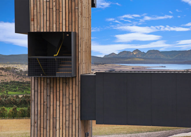 repurposed shipping containers, shipping container architecture, Tasmania lookout tower, Devil’s Corner Cellar Door by Cumulus Studio, Devil’s Corner Cellar Door Tasmania, Devil’s Corner Cellar Door architecture, Devil’s Corner Cellar Door Brown Brothers