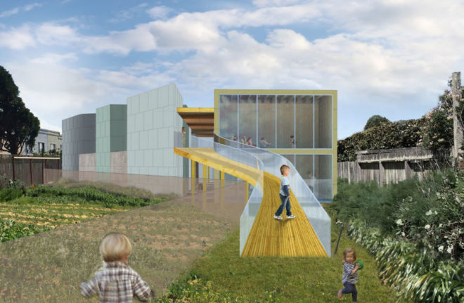 Golden Bridges Farm School, rear elevation, 203 Cotter Street, Farming preschool, farm kindergarten, urban farm, little city gardens, farm school