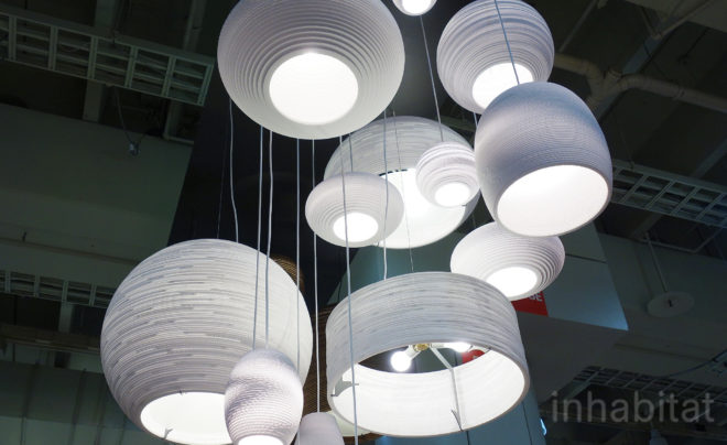 green design, eco design, sustainable design, nycxdesign, icff, international contemporary furniture fair, nyc design, new york design week, sculptural lighting, transforming lights, Graypants, recycled lamps, recycled cardboard, Scraplights