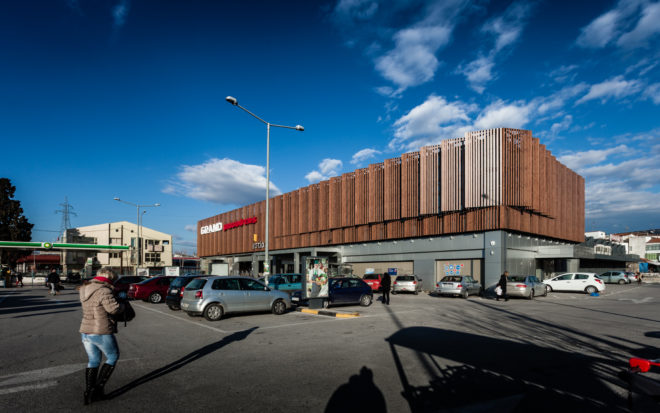Leaf Architects Studio, Grand Masoutis, Grand Masoutis facade, louvered facade, locally sourced wood, locally sourced wood, sustainable wood, sustainable building, sustainable building techniques, solar gain, solar gain control, louvered solar control, green building