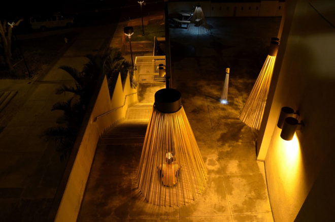Manoa’s School of Architecture, Lamphouse Installation, art installation, Honolulu, lamp shade design, interactive installation, Hawaii, green design, Hongtao Zhou