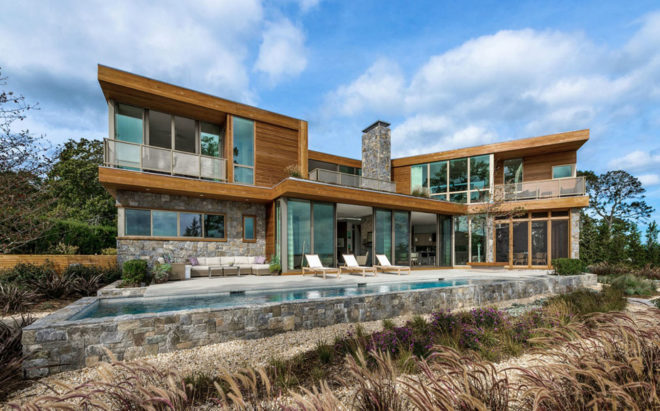 Mashomuck house, green roof, luxury villa, timber facade, floor-to-ceiling glass, Blaze Makoid Architecture, green architecture, sliding panels, native plants