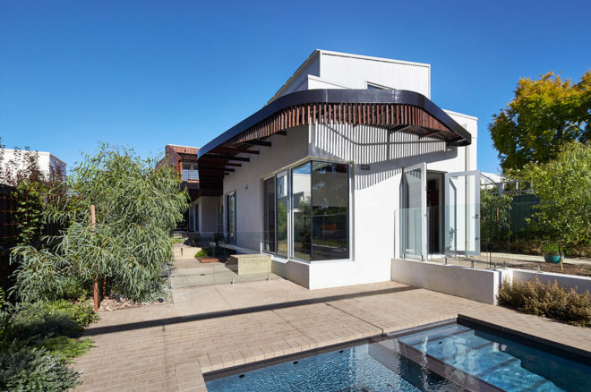 Mosman Bay House, iredale pedersen hook architects, naturally weathering materials, natural ventilation, natural cooling, Australia, green architecture, swimming pool, garden, natural materials, timber facade, passive heat gain