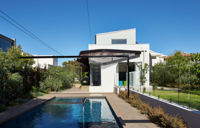Mosman Bay House, iredale pedersen hook architects, naturally weathering materials, natural ventilation, natural cooling, Australia, green architecture, swimming pool, garden, natural materials, timber facade, passive heat gain