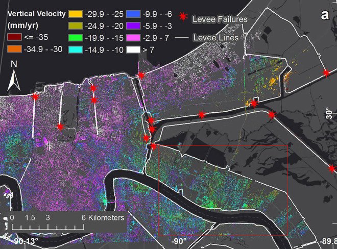 NASA, New Orleans, maps, images, subsidence, radar data, research, Jet Propulsion Laboratory, Center for GeoInformatics at Louisiana State, geography