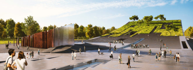 napur architect, museum, museum of ethnography, budapest, hungary, gate of the city park, István Ferencz, Marcel Ferencz, György Détári, green roof, modern design