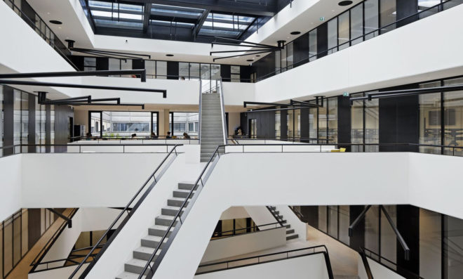 New Mechanics Hall - ME, green campus, research center, Switzerland, Dominique Perrault Architecture, Steiner SA Group, automated facade, mesh facade, metal panels, modular architecture, thermal insulation