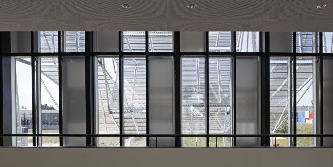 New Mechanics Hall - ME, green campus, research center, Switzerland, Dominique Perrault Architecture, Steiner SA Group, automated facade, mesh facade, metal panels, modular architecture, thermal insulation