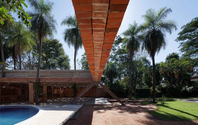 Quincho Tía Coral pavilion, Gabinete de Arquitectura, pavilion, Paraguay, brick, steel, multi-purpose space, lattice canopy, canopy, green architecture