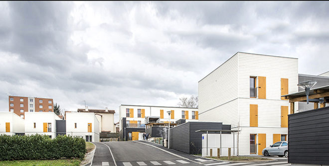 Rive-De-Gier eco-neighborhood, prefab, social housing, France, 5D process, dry construction, 3D modules,Tectoniques Architectes, green development, eco-neighborhood