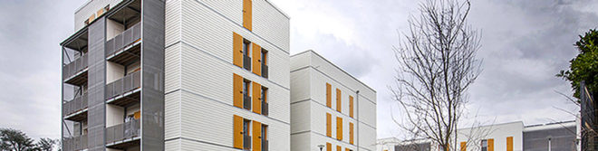 Rive-De-Gier eco-neighborhood, prefab, social housing, France, 5D process, dry construction, 3D modules,Tectoniques Architectes, green development, eco-neighborhood