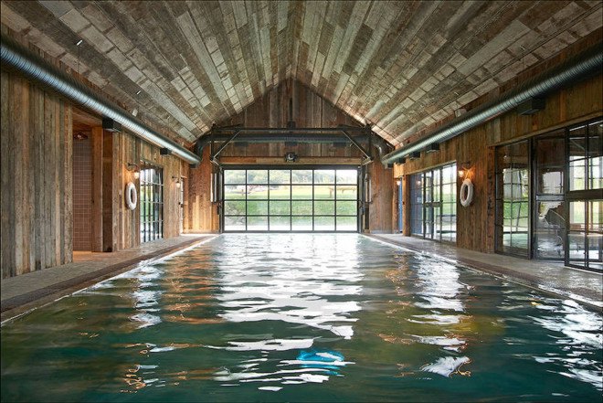 Michaelis Boyd, Soho House, Soho Farmhouse, England, countryside retreat, green retreat, London, private club, green architecture, infinity pool, communal spaces, mezzanine, sauna, kids playground, cabins