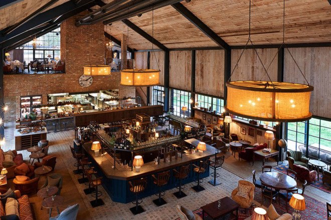 Michaelis Boyd, Soho House, Soho Farmhouse, England, countryside retreat, green retreat, London, private club, green architecture, infinity pool, communal spaces, mezzanine, sauna, kids playground, cabins