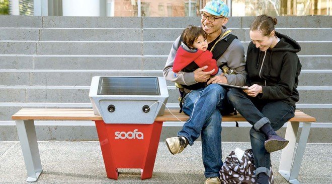 Soofa Solar Benches, soofa, soofa nyc, solar-powered charging bench, green design, green technology, solar technology, alternative energy, solar bench nyc, Ideas City Festival 2015, solar-charging pop-ups, solar energy, renewable energy, green energy, clean energy, free solar charger nyc, free solar power, community solar charging station