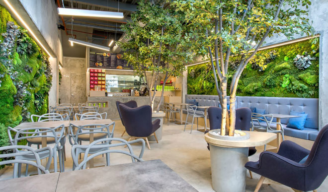 T.Bar, Dos G Arquitectos, T.Bar by Dos G Arquitectos, restaurant design, park, European courtyard, courtyard, concrete, living walls, restaurant, fast food, fusion food