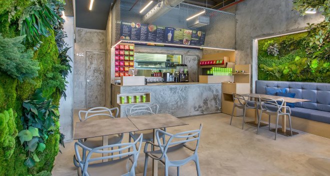 T.Bar, Dos G Arquitectos, T.Bar by Dos G Arquitectos, restaurant design, park, European courtyard, courtyard, concrete, living walls, restaurant, fast food, fusion food