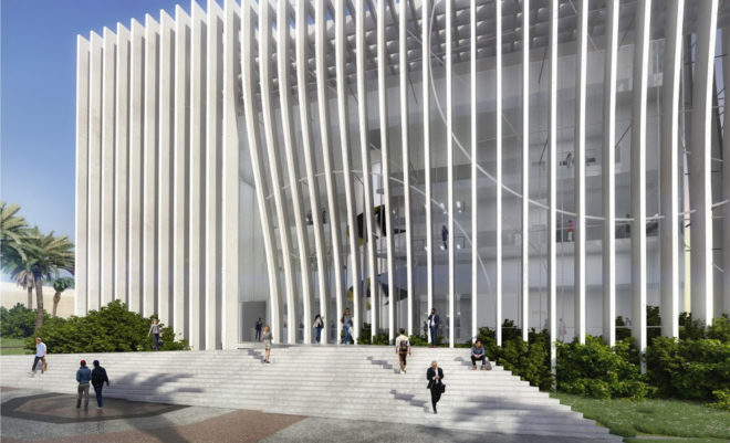 Atelier d’Architecture Michel Remon, research center, exoskeleton, Nanoscience and Nanotechnology Center, Tel Aviv, solar-powered building, solar power, natural ventilation, aluminium facade, natural cooling, solar panels, green architecture