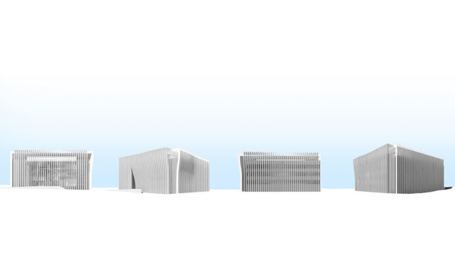 Atelier d’Architecture Michel Remon, research center, exoskeleton, Nanoscience and Nanotechnology Center, Tel Aviv, solar-powered building, solar power, natural ventilation, aluminium facade, natural cooling, solar panels, green architecture