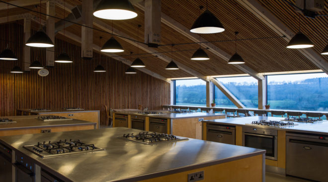 River Cottage Cooker School architecture, River Cottage Cooker School by Satellite Architects, renovated farm building, sustainability at River Cottage,