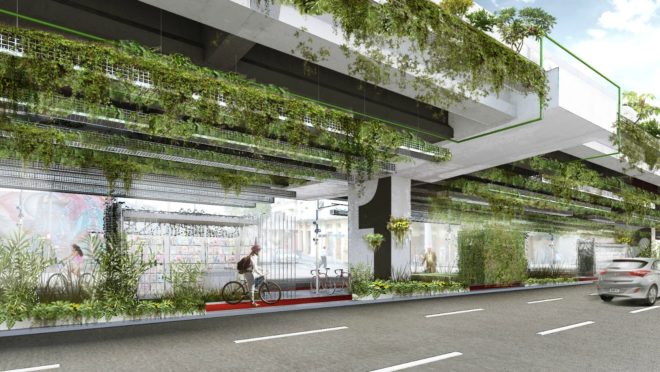 Triptyque Architecture, Minhocão viaduct, inhocão Marquise, sao paulo, urban design, Hanging highway garden, green design, reduce emissions, traffic contamination, sustainable design, hanging gardens, green gardens, urban gardens, climate change, clean air initiatives, brazil design, sao paulo architecture, sao paulo urban design,