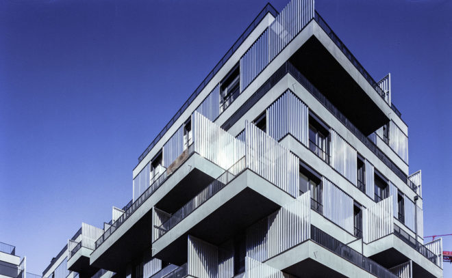 ZAC Chandon République, Christophe Rousselle, housing development, France, stainless steel, concrete, natural light, green architecture, shading screens