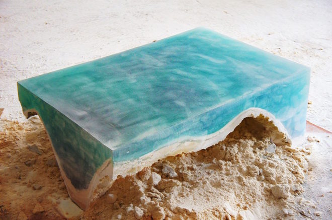 delMare table by Eduard Locota, acrylic glass table, ocean inspired table, tables that look like the sea, tables look like the ocean