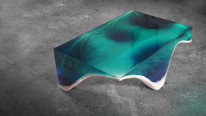 delMare table by Eduard Locota, acrylic glass table, ocean inspired table, tables that look like the sea, tables look like the ocean