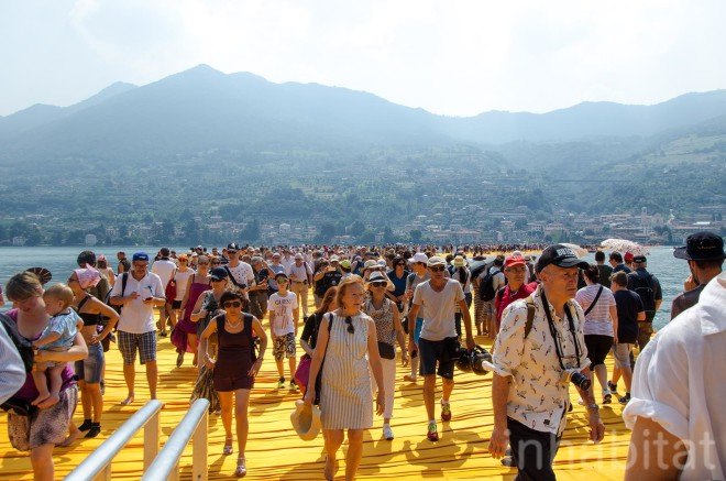 The Floating Piers, Christo, land art, art installation, italy, Lake Iseo, yellow, bridge, temporary installaion