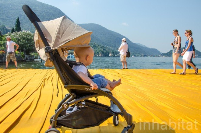 The Floating Piers, Christo, land art, art installation, italy, Lake Iseo, yellow, bridge, temporary installaion
