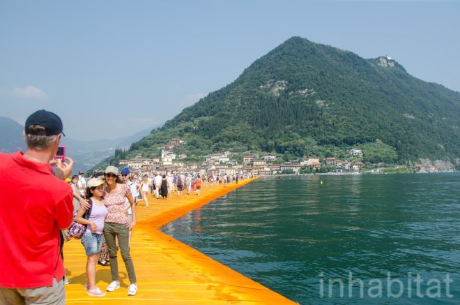 The Floating Piers, Christo, land art, art installation, italy, Lake Iseo, yellow, bridge, temporary installaion