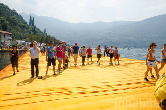 The Floating Piers, Christo, land art, art installation, italy, Lake Iseo, yellow, bridge, temporary installaion