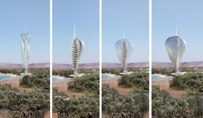 Al Ain Medical Clinic, Philippe Barriere Collective (PB+Co), medical facility, UAE, Abu Dhabi, transforming tower, green tower, green architecture, smart facade, intelligent facade, eco-resort