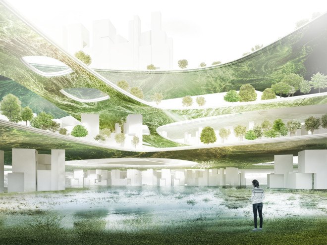 Liberland, algae-powered city, algae-powered micro-nation, RAW-NYC, world's newest micro nation, Liberland design competition, sovereign Liberland nation, green pedestrian-friendly city, inverted archaeology