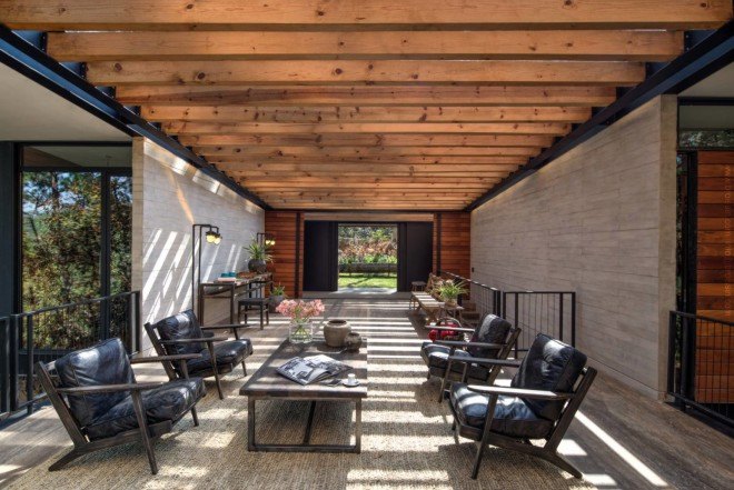 Broissin, green-roofed home, woodland home, Irekua Anatani house, Mexico, cantilevered deck, outdoor pool, open-plan home