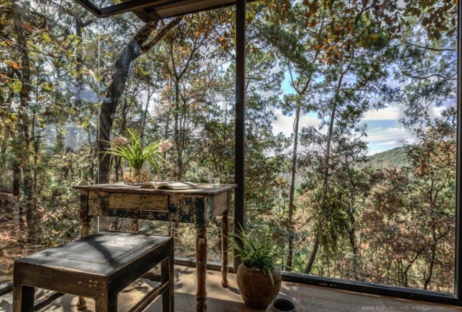 Broissin, green-roofed home, woodland home, Irekua Anatani house, Mexico, cantilevered deck, outdoor pool, open-plan home