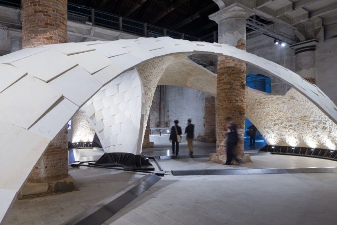 armadillo vault, eth zurich, block research group, ochsendorf dejong & block, escobedo group, wan baan, david escobedo, anna maragkoudaki, limestone, compression, free-standing structure, stone structure, venice biennale, engineering, architecture