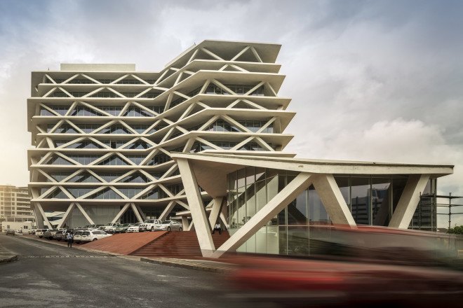 Mario Cucinella, Accra Ghana, Ghana, Africa, Africa architecture, italian architects, brise soleil, solar shading, concrete, Green Building, glazing, glazing system