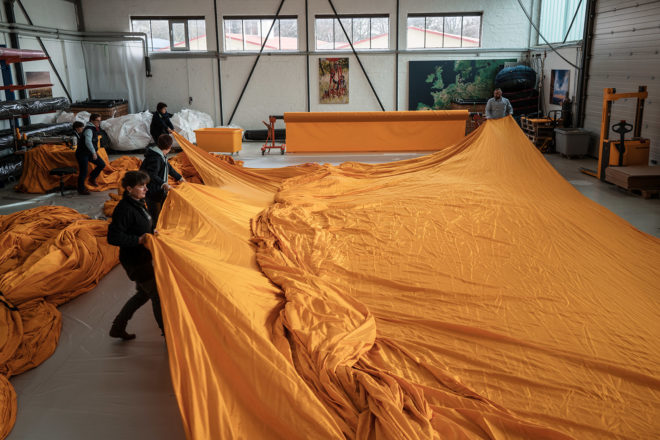 Floating Piers, floating walkway, floating docks, Christo, Jeanne-Claude, art installation, art, art project, project, Italy, Lake Iseo, fabric, yellow fabric, cubes, poly-ethylene cubes, collage