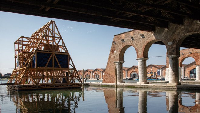 Makoko Floating School, floating pavilion, flood-proof building, prefab school, Africa, prefab, Kunlé Adeyemi | NLÉ, Venice Architecture Biennale, green architecture, disaster-proof building, flooding, waterfront