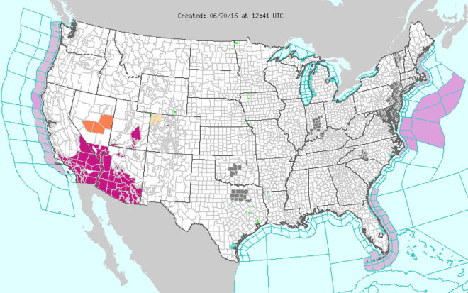 Heat wave, fires, extreme temperatures, heat, hot weather, hot, American southwest, California, New Mexico, Arizona, wildfires, firenado, smoke, weather, National Weather Service, National Weather Service map