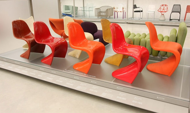 Herzog & de Meuron, Vitra Campus, Vitra Schaudepot, furniture design, design museum, furniture exhibition, 3d printed objects, temporary exhibition, green architecture, pitched roof, exhibition space